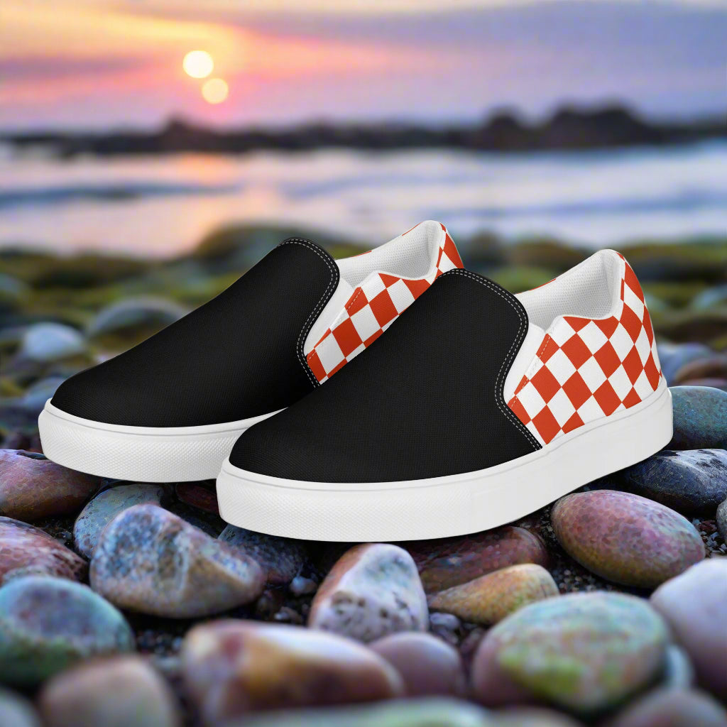 Women’s Slip-On Canvas Shoes Red Checkerboard Two-Tone Print