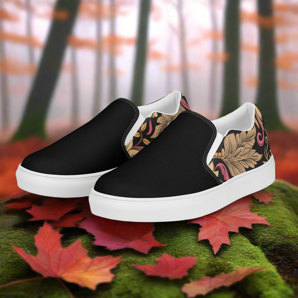 Women’s Slip-on Canvas Shoes Retro Floral Print Two-Tone