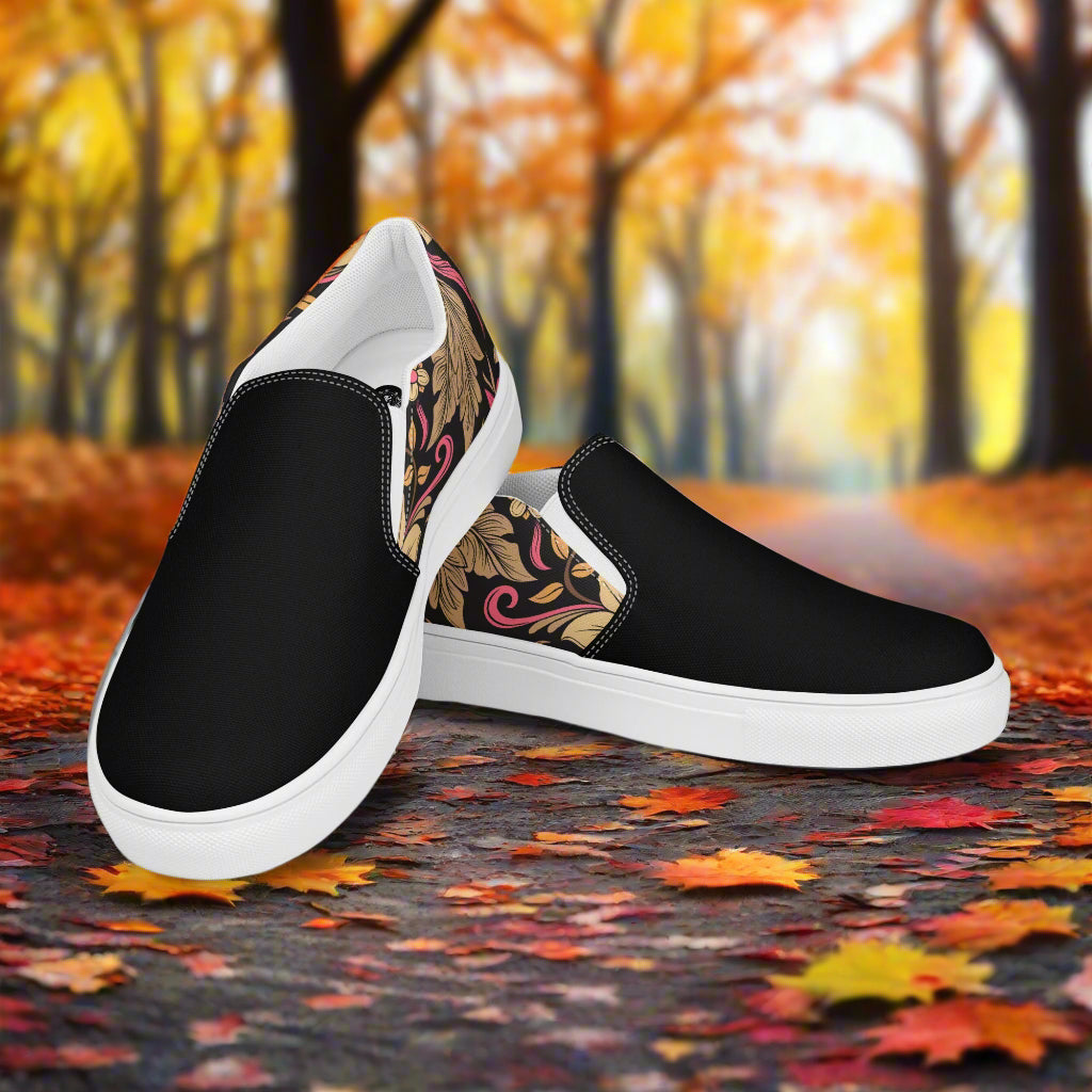Women’s Slip-on Canvas Shoes Retro Floral Print Two-Tone