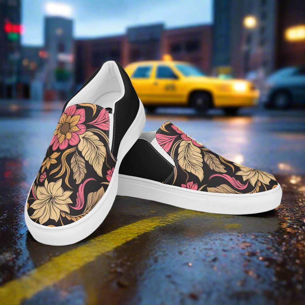 Women’s Slip-on Canvas Shoes Retro Floral Print Halftone