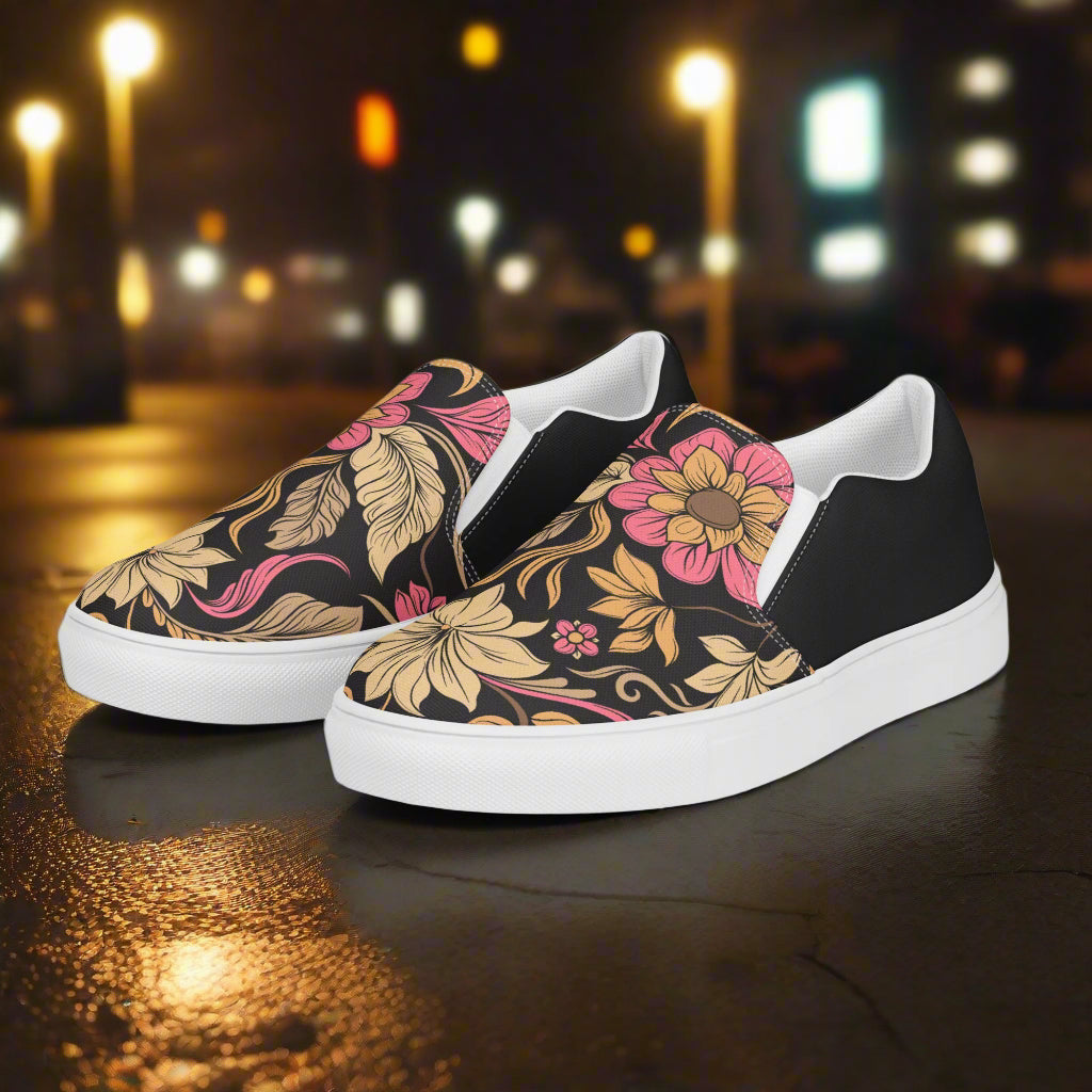 Women’s Slip-on Canvas Shoes Retro Floral Print Halftone