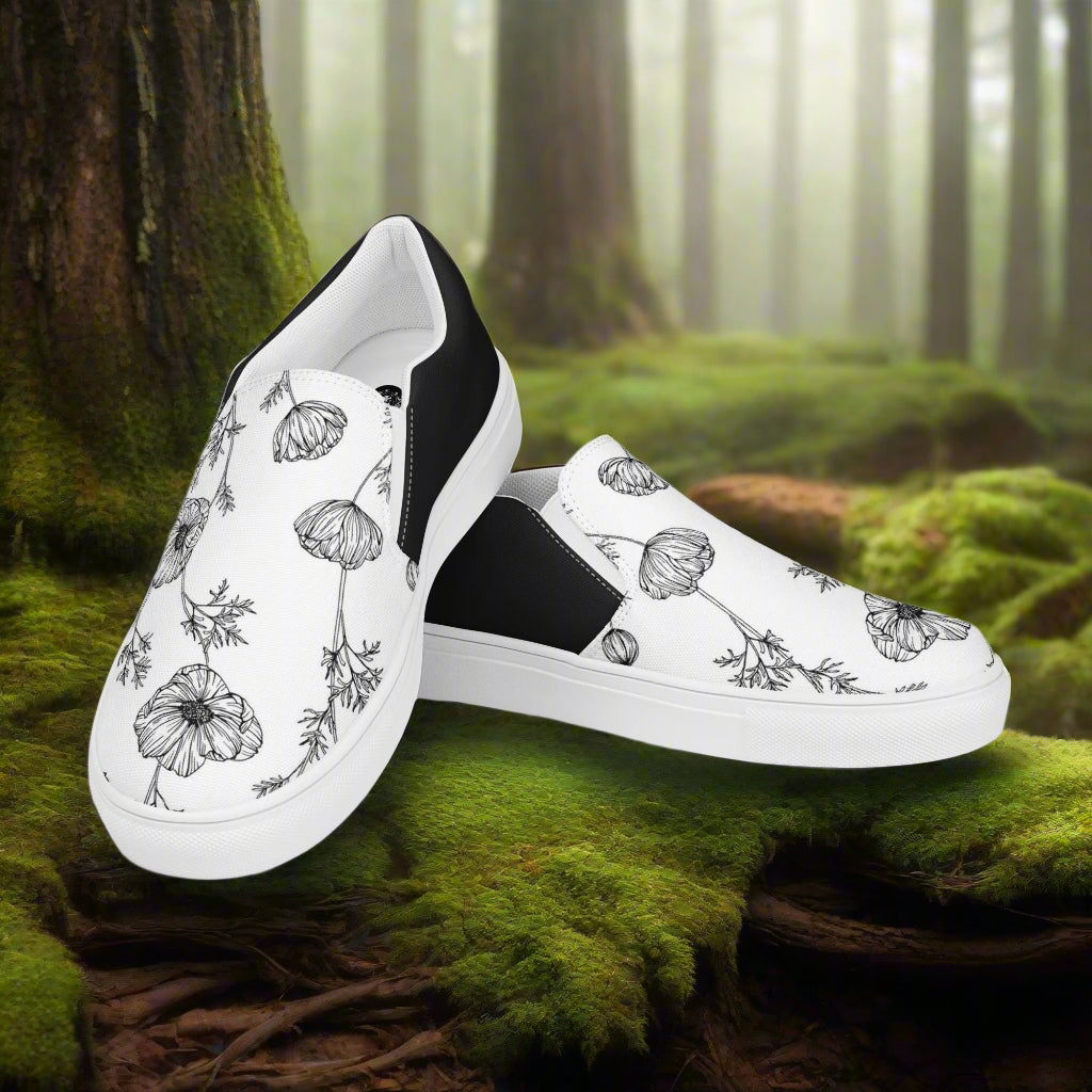 Women’s Floral Print Slip-on Canvas Shoes White Poppy Halftone