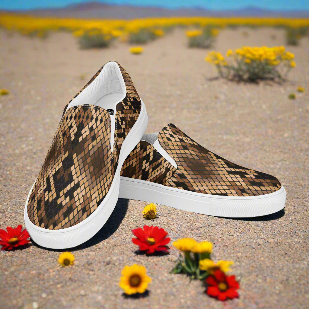 Women’s Custom Animal Print Slip-on Canvas Shoes Snakeskin Pattern