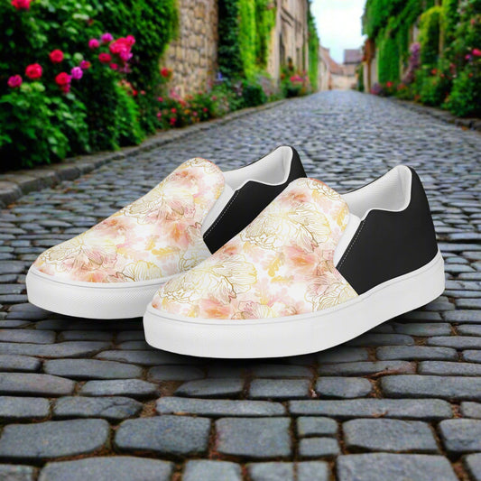 Women’s Floral Print Pink Peony Slip-on Canvas Shoes Halftone
