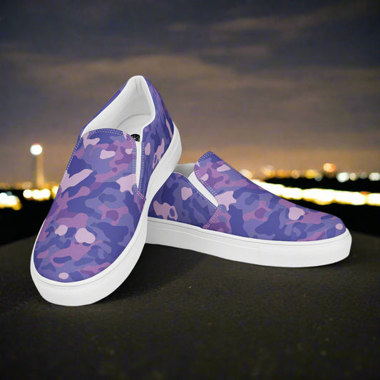 Custom Women’s Slip-On Canvas Shoes Purple Urban Camo