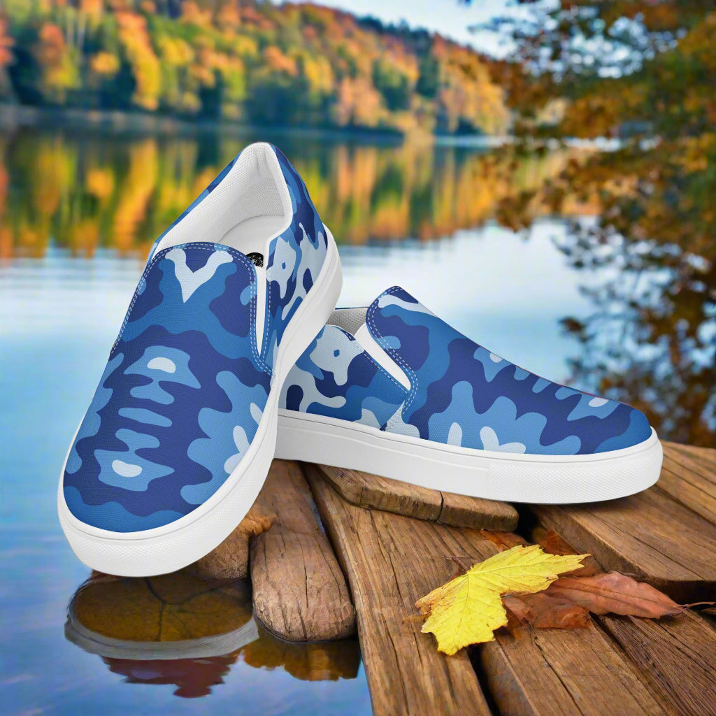 Women’s Slip-On Custom Canvas Shoes Blue Camo