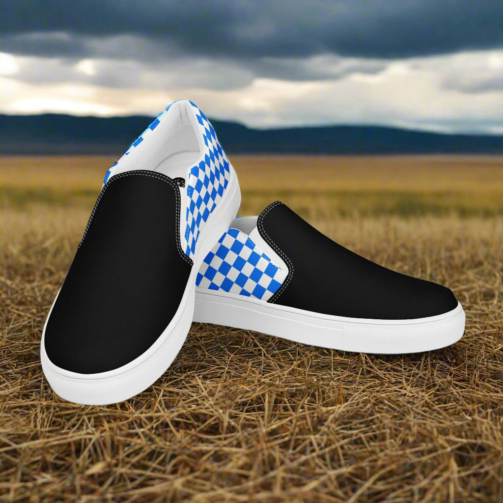 Women’s Custom Slip-On Canvas Shoes Blue Checkered Two Tone