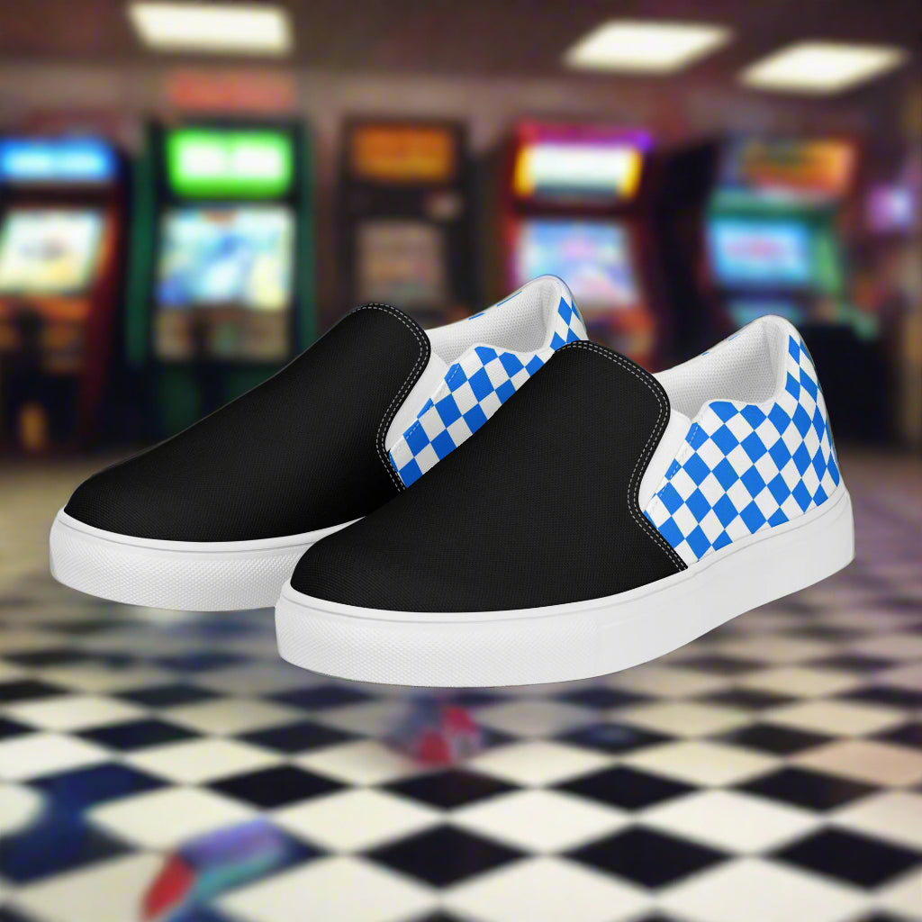 Women’s Custom Slip-On Canvas Shoes Blue Checkered Two Tone