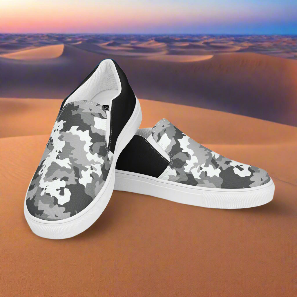 Women’s Slip-On Canvas Shoes Black & White Camo Two-Tone