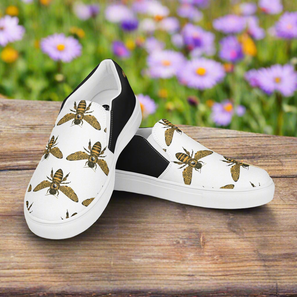 Custom Women’s Slip-on Canvas Shoes Bumblebee Print Two-Tone