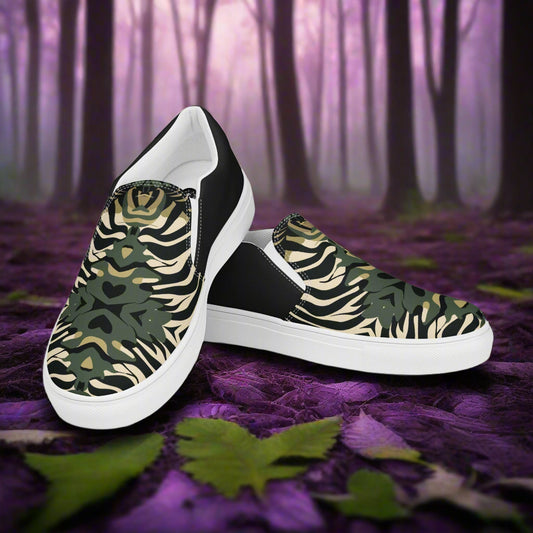 Women’s Slip-on Canvas Shoes Zebra Leaf Halftone