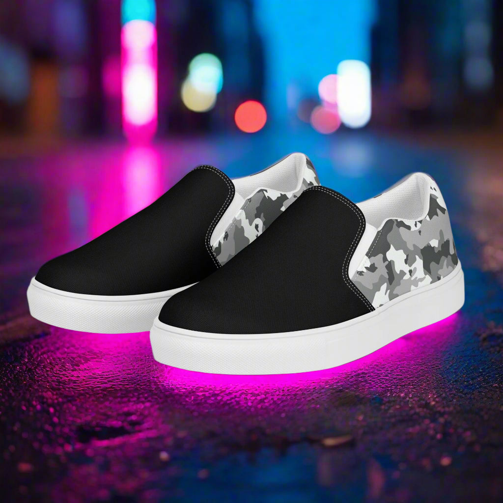 Women’s Black and White Camo Slip-On Canvas Shoes Two Tone