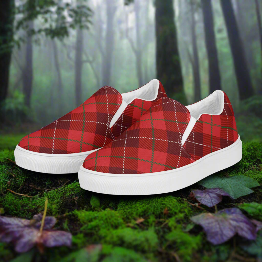 Red Plaid Women’s Slip-On Canvas Sneakers