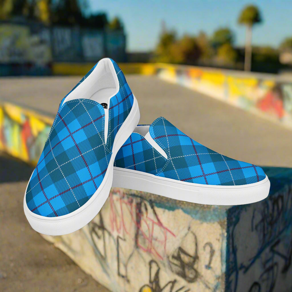 Blue Plaid Women’s Slip-On Canvas Sneakers
