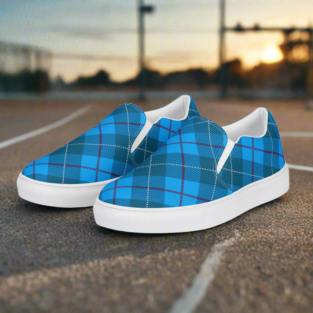 Blue Plaid Women’s Slip-On Canvas Sneakers