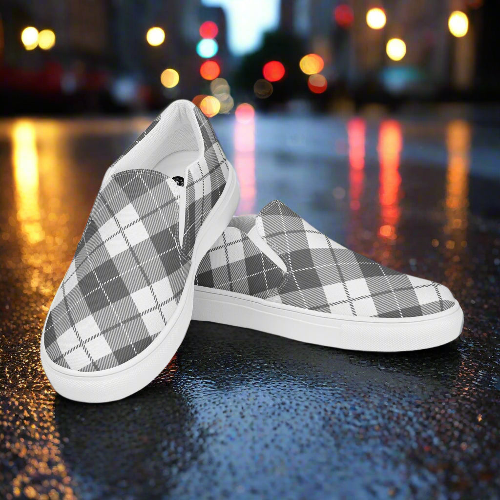 Women’s Black Plaid Custom Slip-On Canvas Shoes