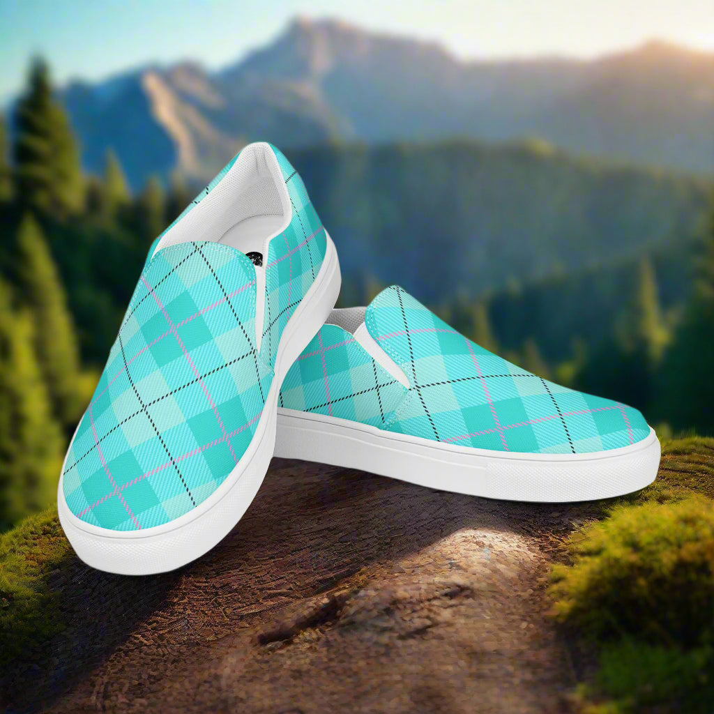 Women’s Light Green Plaid Slip-On Canvas Sneakers