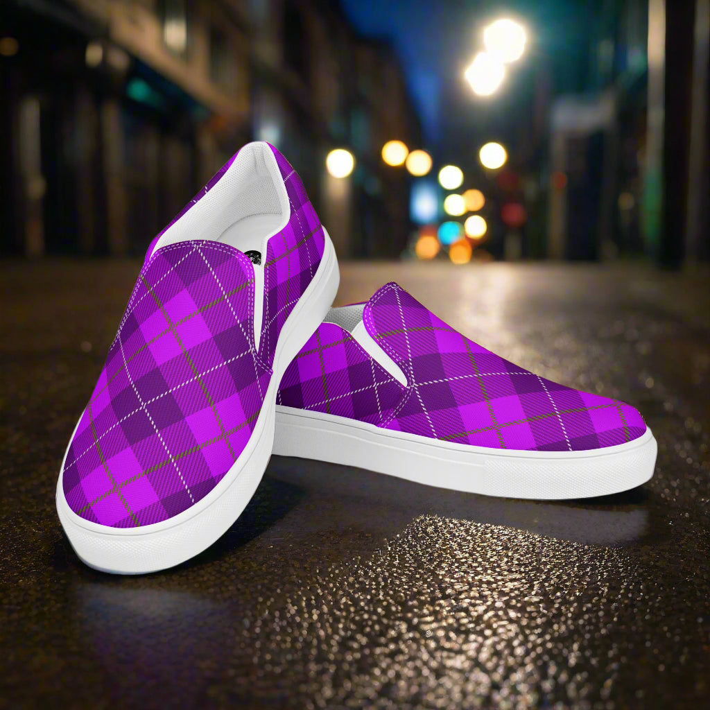 Women’s Custom Purple Plaid Slip-On Canvas Shoes