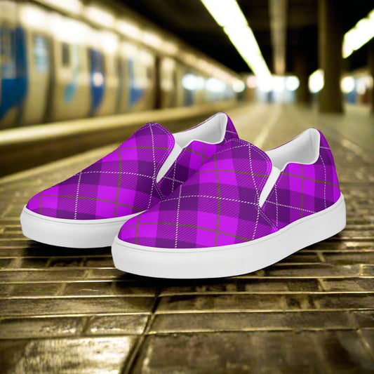 Women’s Custom Purple Plaid Slip-On Canvas Shoes