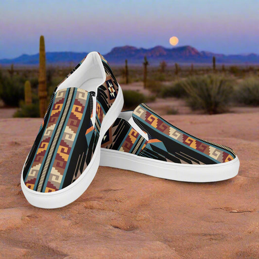 Southwest Print Women's Slip-On Canvas Shoes Native American Geometric Pattern Shonto