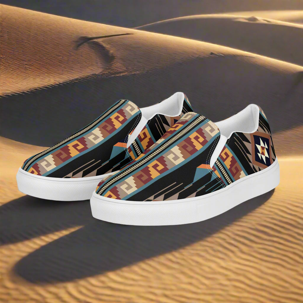 Southwest Print Women's Slip-On Canvas Shoes Native American Geometric Pattern Shonto