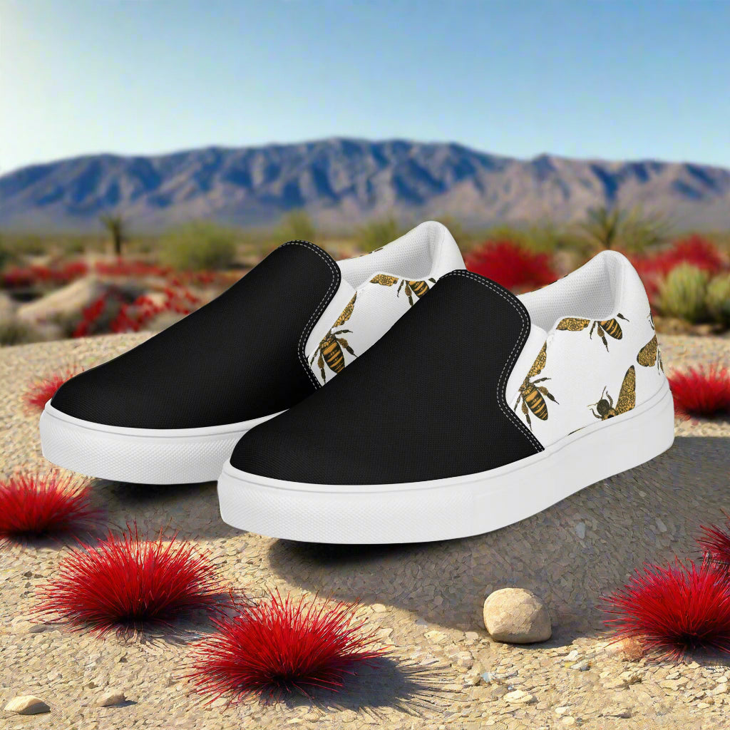 Women’s custom Slip-on Canvas Shoes Animal Print Honeybees Two-Tone