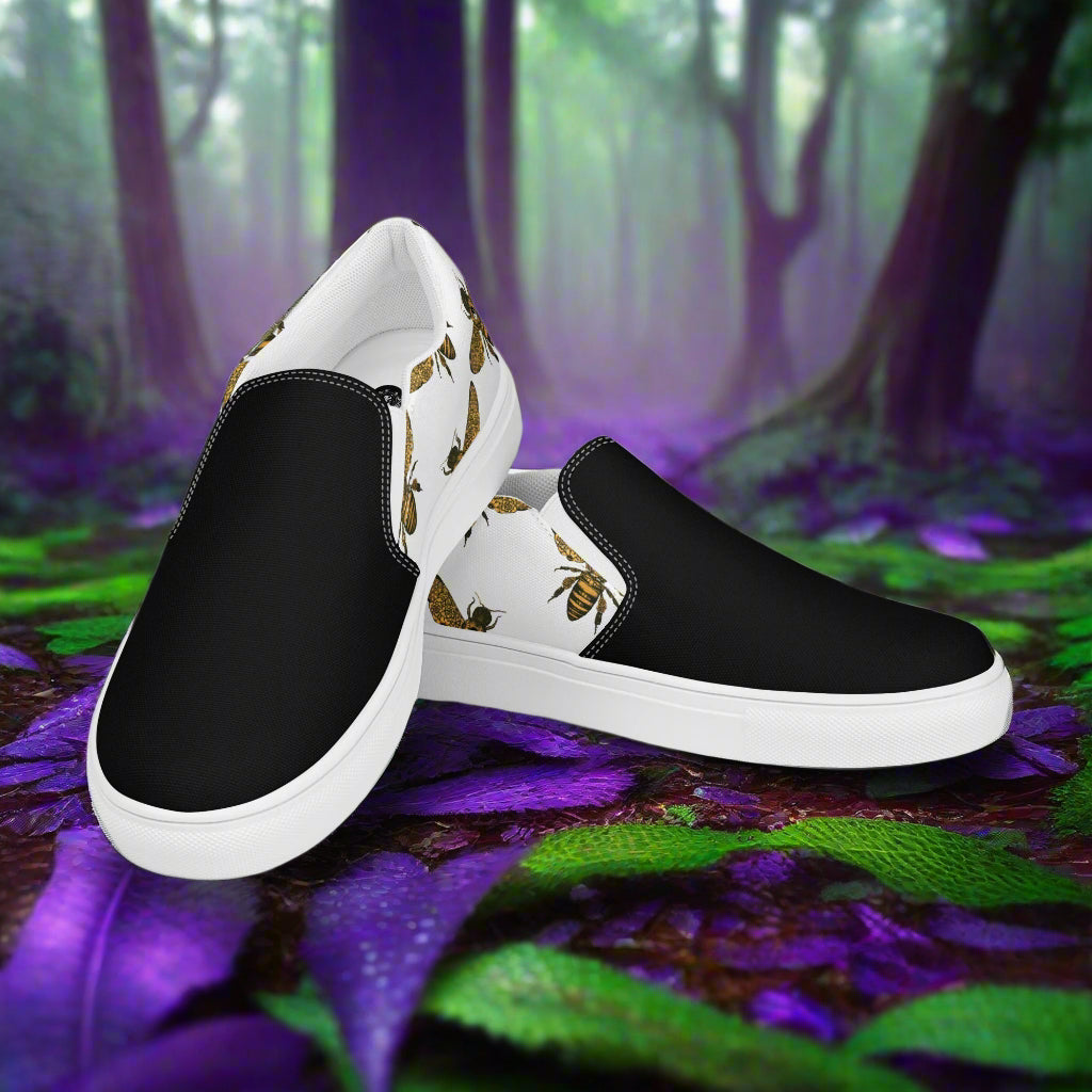 Women’s custom Slip-on Canvas Shoes Animal Print Honeybees Two-Tone