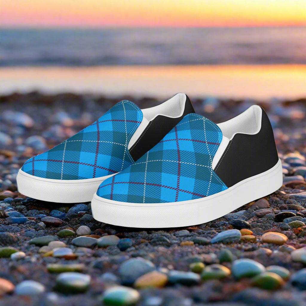 Custom Women’s Slip-On Canvas Shoes Plaid Blue Two Tone