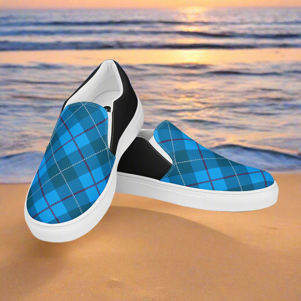 Custom Women’s Slip-On Canvas Shoes Plaid Blue Two Tone