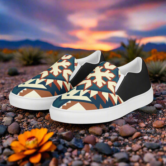 Southwest Print Women’s Slip-on Canvas Shoes Native American Geometric Pattern Two Tone