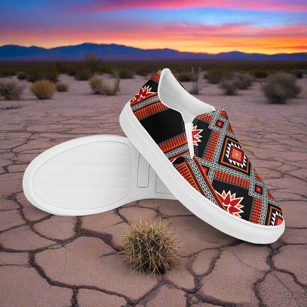 Women’s Southwest Print, Custom Slip-on Canvas Shoes, Geometric Pattern, Barbarosa
