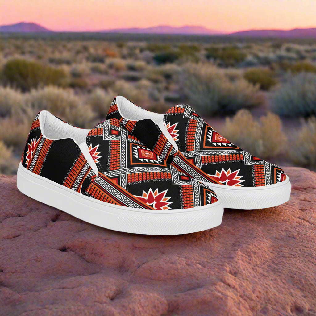 Women’s Southwest Print, Custom Slip-on Canvas Shoes, Geometric Pattern, Barbarosa