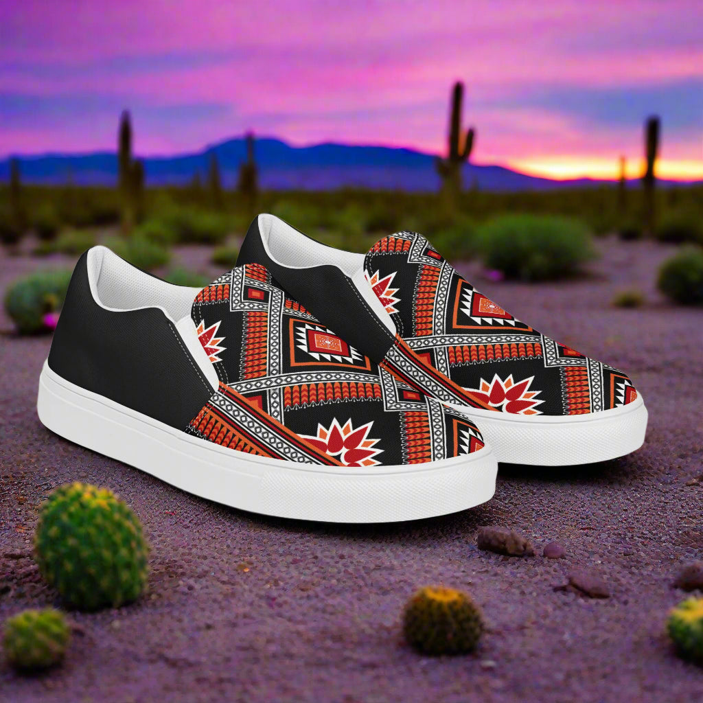 Women’s Southwest Print, Custom Slip-on Canvas Shoes, Geometric Pattern, Barbarosa, Halftone