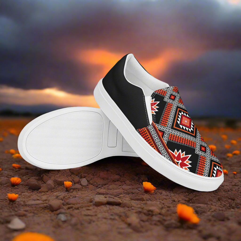 Women’s Southwest Print, Custom Slip-on Canvas Shoes, Geometric Pattern, Barbarosa, Halftone