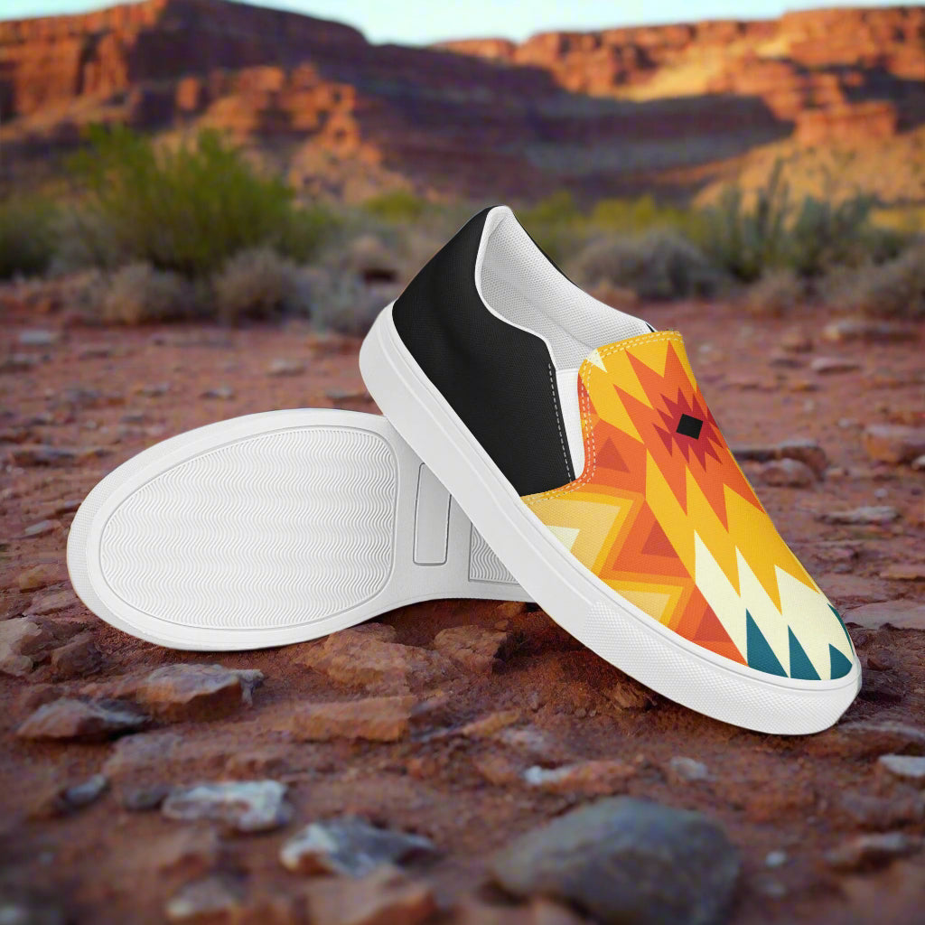 Women’s Southwest Print, Slip-on Canvas Shoes, Native American, Geometric Pattern, Sundance Halftone