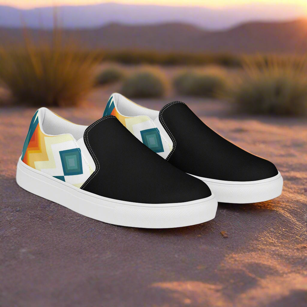 Women’s Southwest Print, Slip-on Canvas Shoes, Native American, Geometric Pattern, Sundance Two-Tone