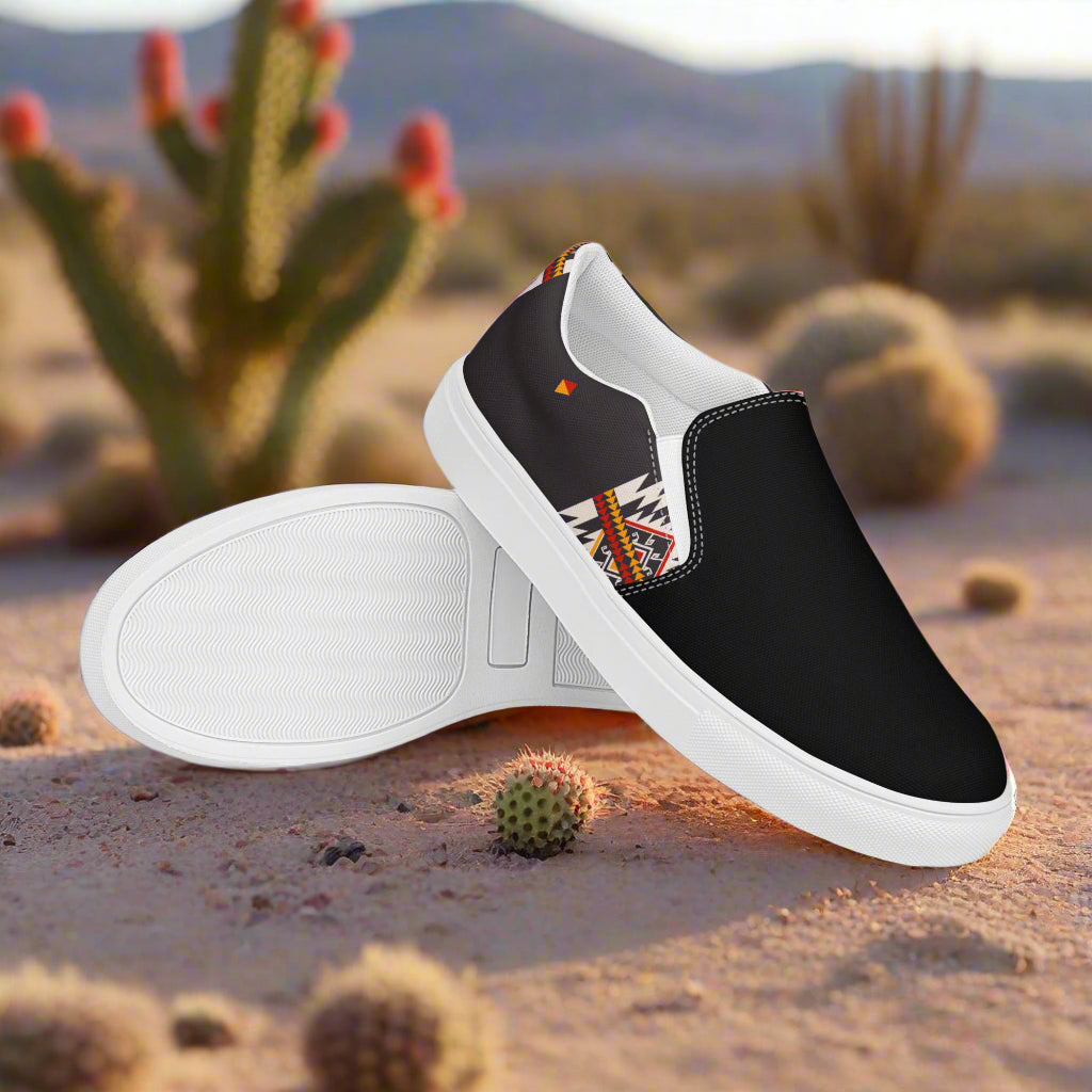 Women’s Custom Slip-on Canvas Shoes, Southwest Print, Azteca Two-Tone