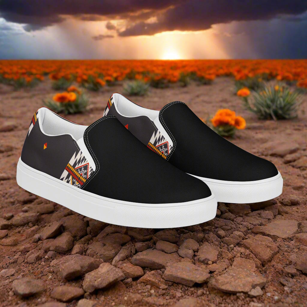 Women’s Custom Slip-on Canvas Shoes, Southwest Print, Azteca Two-Tone
