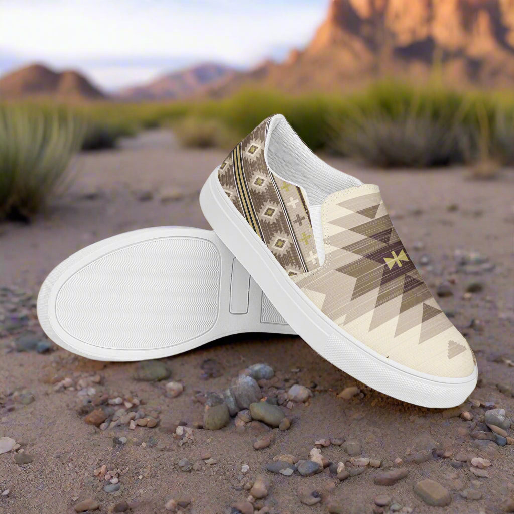 Women’s Southwest Print, Slip-on Canvas Shoes, Native American, Geometric Pattern, Kewa