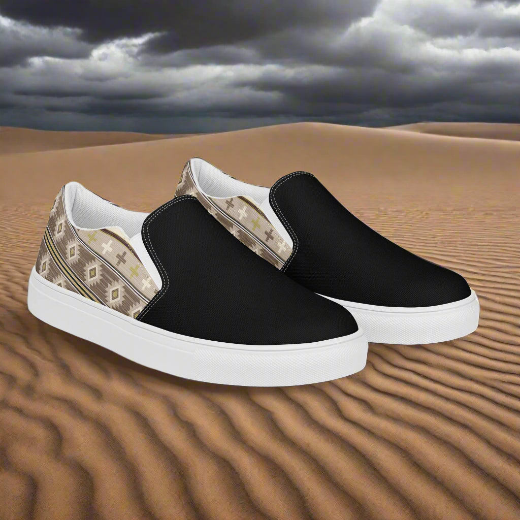 Women’s Southwest Print, Slip-on Canvas Shoes, Native American, Geometric Pattern, Kewa Two-Tone