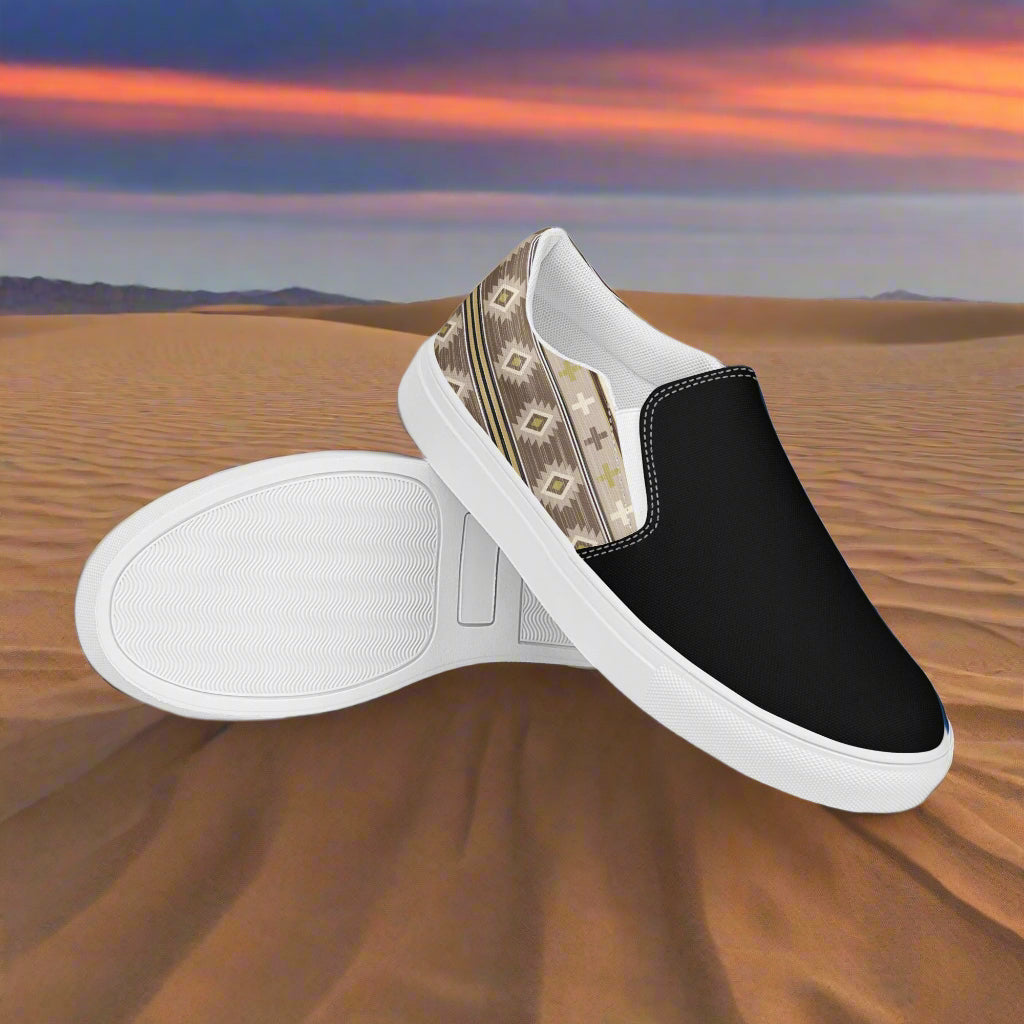 Women’s Southwest Print, Slip-on Canvas Shoes, Native American, Geometric Pattern, Kewa Two-Tone