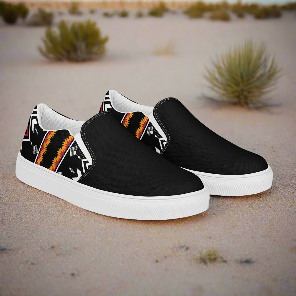Women’s Southwest Print, Custom Slip-on Canvas Shoes, Geometric Pattern, Condios, Two-Tone