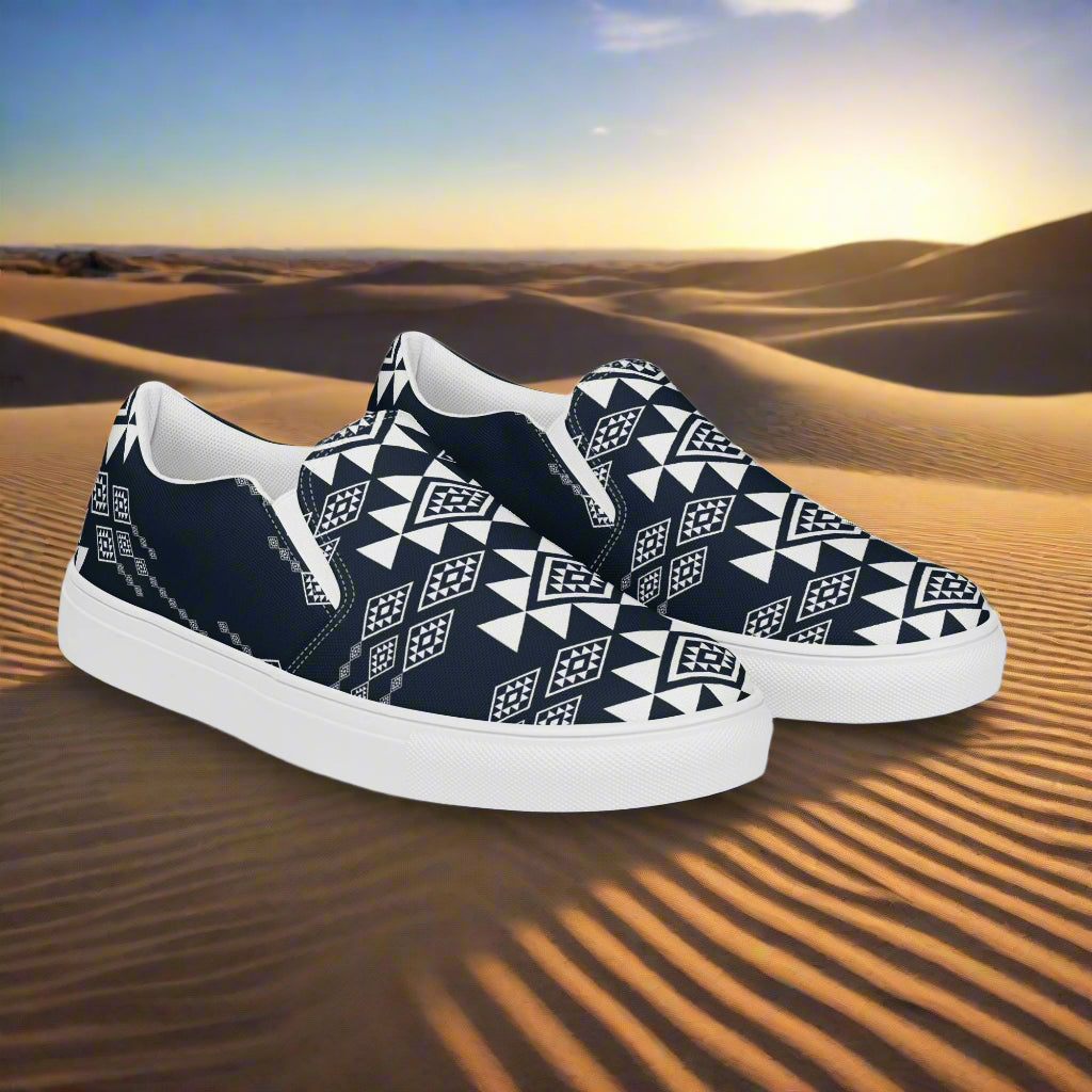 Women’s Southwest Print, Custom Slip-on Canvas Shoes, Native American Geometric Pattern, Durango