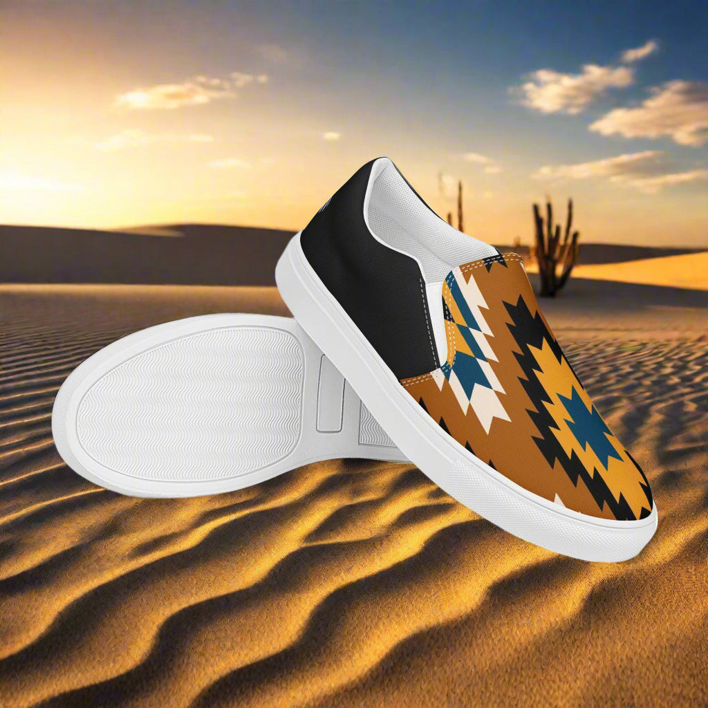Women’s Southwest Print, Slip-on Canvas Shoes, Native American, Geometric Pattern, Pueblo Halftone