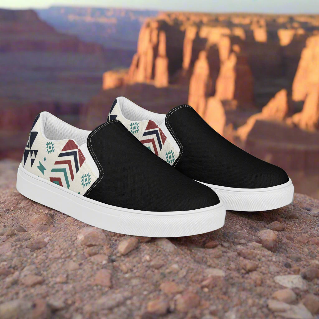 Women’s Southwest Print, Slip-on Canvas Shoes, Native American, Geometric Pattern, Supai Two-Tone