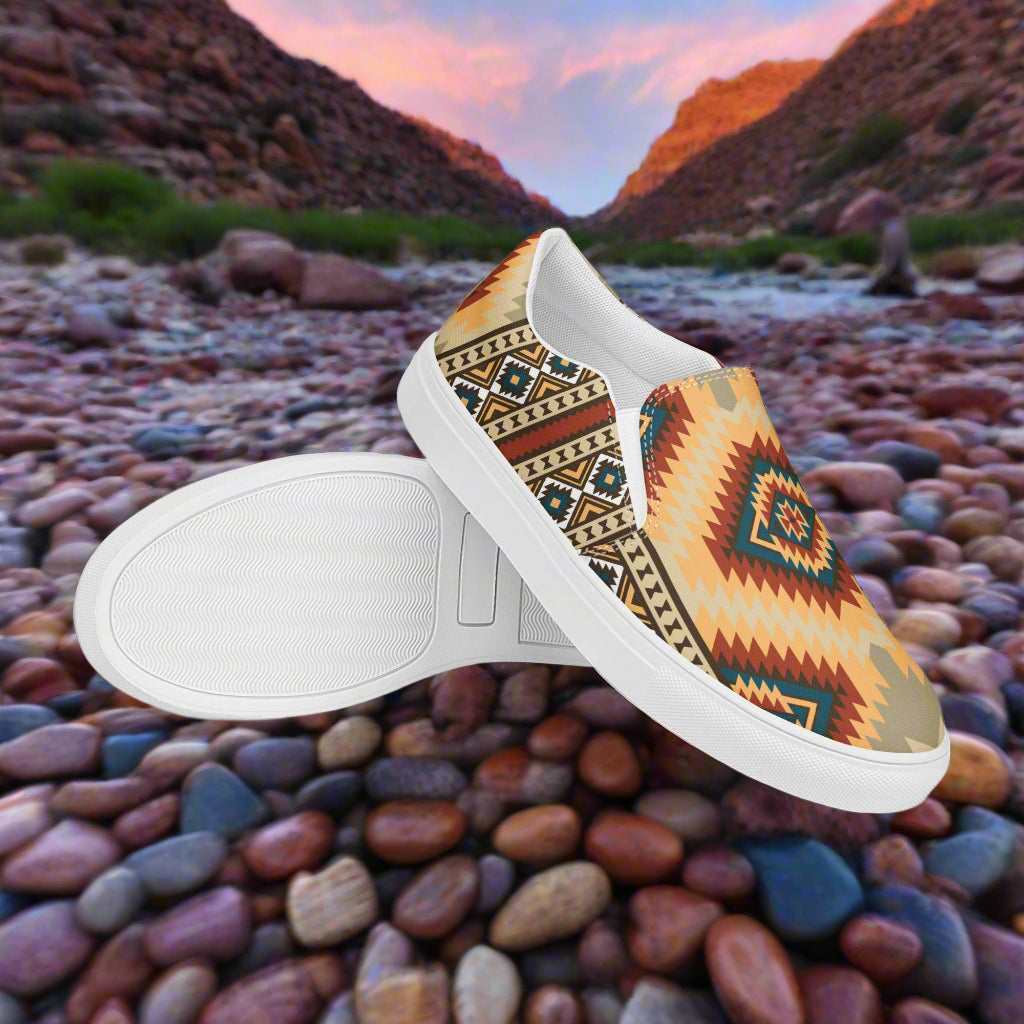 Women’s Southwest Print, Slip-on Canvas Shoes, Native American, Geometric Pattern, Kayenta