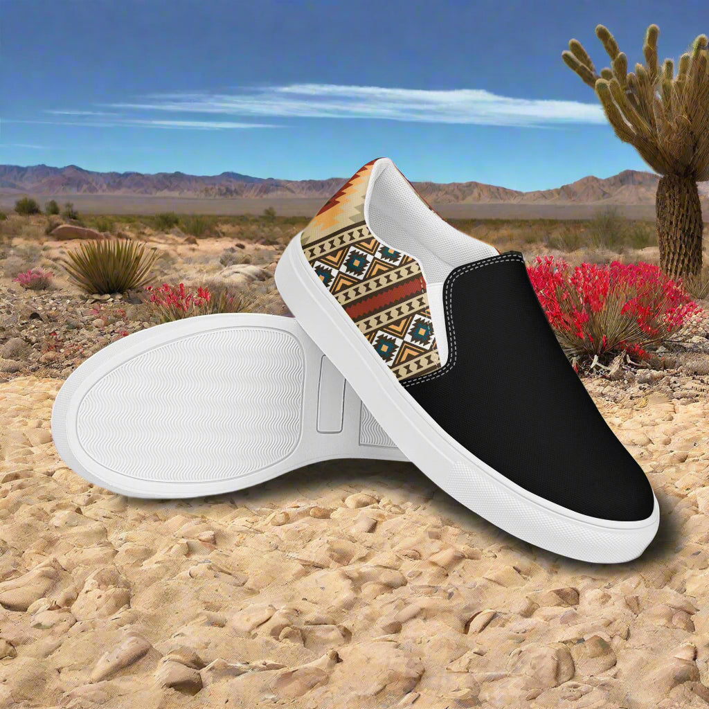 Women’s Southwest Print, Slip-on Canvas Shoes, Native American, Geometric Pattern, Kayenta Two-Tone