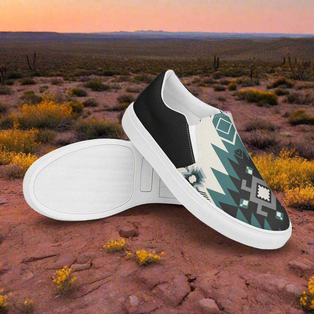 Women’s Southwest Print, Slip-on Canvas Shoes, Native American, Geometric Pattern, Kanab Halftone