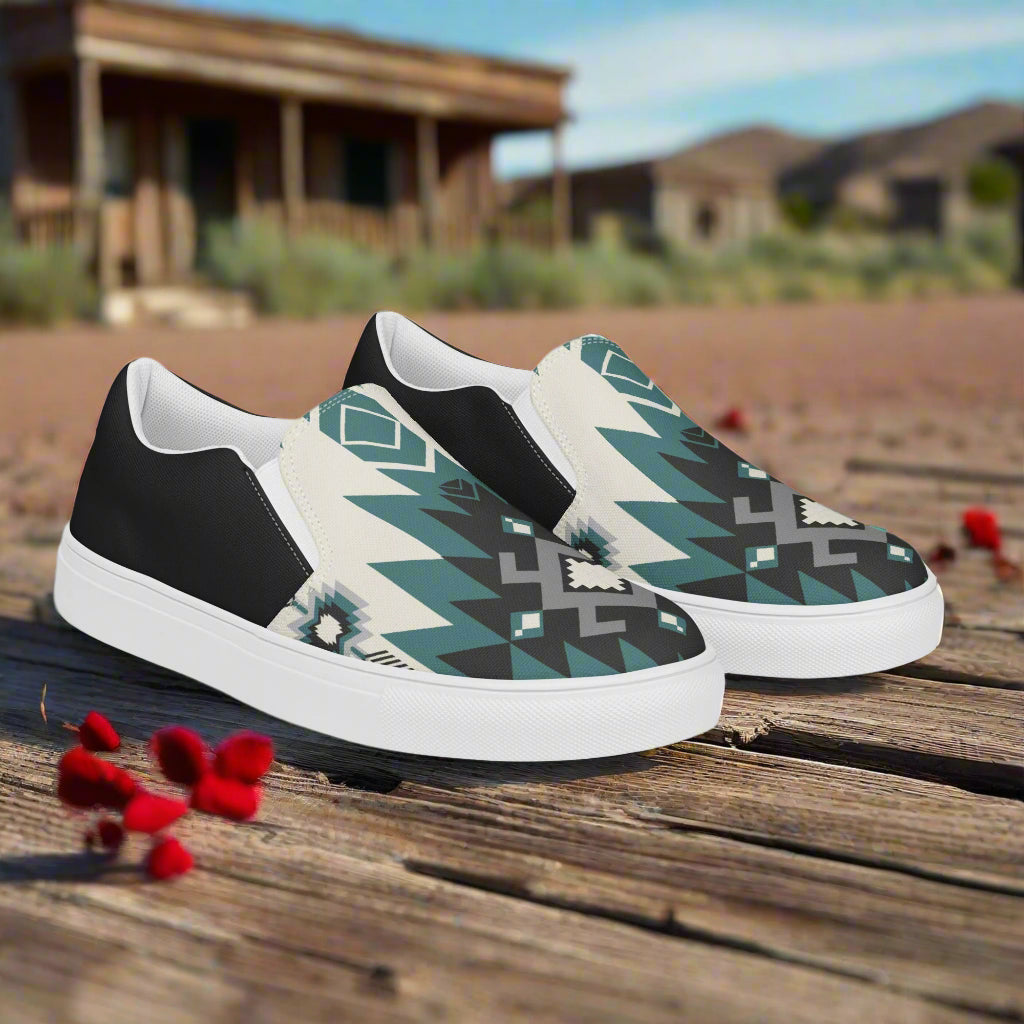 Women’s Southwest Print, Slip-on Canvas Shoes, Native American, Geometric Pattern, Kanab Halftone