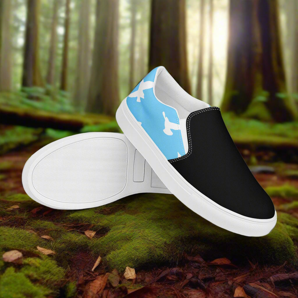 Women’s Bespoke, Slip-on Animal Print Canvas Shoes, Pastel Blue with White Birds Flying Two-Tone